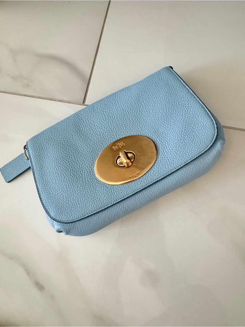 Light Blue Leather Crossbody Bag with Gold Turn-Lock